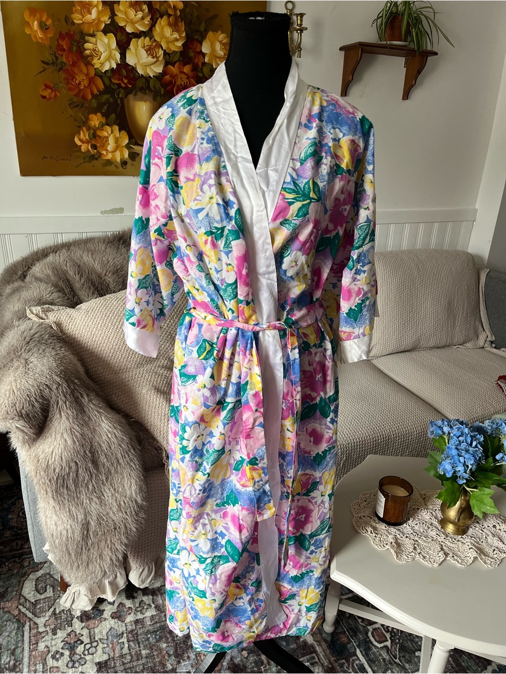 Womens Vintage Colorful Summer floral Robe OS